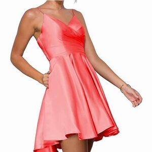 Elegant Coral Satin Dress